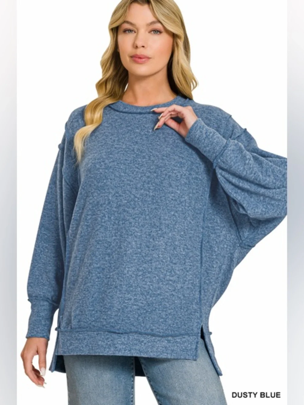 Zenana Plum BRUSHED MELANGE HACCI OVERSIZED EXPOSED-SEAM SWEATER WITH SIDE SLITS